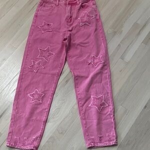 SHEIN Pink Star Straight Leg Jeans